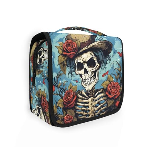 MNSRUU Hanging Toiletry Bag Gothic Skull Rose Travel Makeup bag for Toiletries Portable Travel Toiletry Organizer Cosmetic Bags with Hanging Hook - color: Skull I 4103