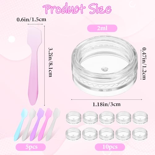 10 Pcs 2g Makeup Travel Containers with Lids & 5 Pcs Mini Spatulas, Empty Cosmetic Sample Jars Small Refillable Leak Proof Plastic Bottles for Lip Balm Creams Lotion Lip Scrub Foundation - size: 2 ml