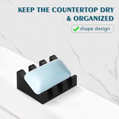 Soap Dish Holder for Shower with Suction Cup, Silicone Soap Holder & Saver Self-Draining Bar Soap Dish Keeps Soap Dry for Bathroom, Kitchen, Bathtub, Extends Soap Life (Black-2Pack) - color: Black - 2 Pack
