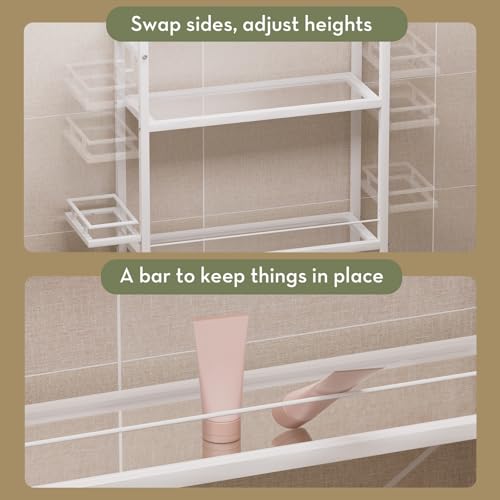 SAYGOER Glass Over the Toilet Shelf, 3-Tier Over-The-Toilet Storage Rack, Adjustable Shelf Bathroom Organizer, White Space Saving Shelves