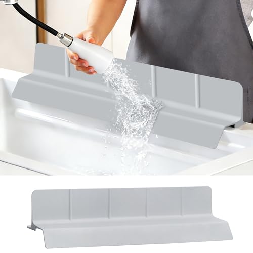 23Inch Sink Splash Guard – Extended Length & Tall Silicone Kitchen Sink Splash Guard with Overhang Drainage Design, High Splash Wall & Strong Suction Cups for Countertop (Grey, 23''x3.5'') - color: Gray, size: 23''x3.5''