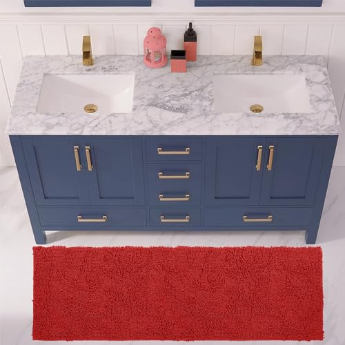 LuxUrux Red Bathroom Rug Set 2‑Piece, 27x47 Bath Mat + 20x20 Contour Toilet Rug, Festive Holiday Bathroom Decor, Non‑Slip Washable Absorbent Mats - color: Red, size: 2 Piece Set - X Large