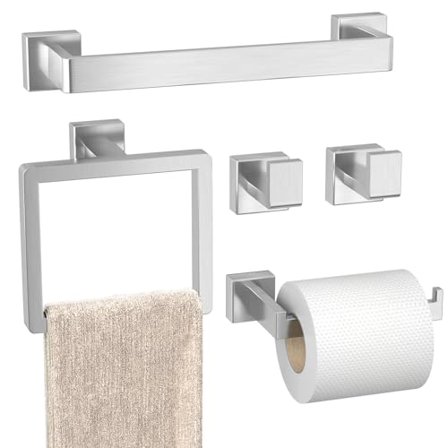 Bathroom Hardware Set Brushed Nickel 5-Pieces Bathroom Towel Rack SUS304 Stainless Steel Bath Towel Bar Set, Towel Racks Wall Mounted. - color: Brushed Nickel, size: 16inch 5 Pieces