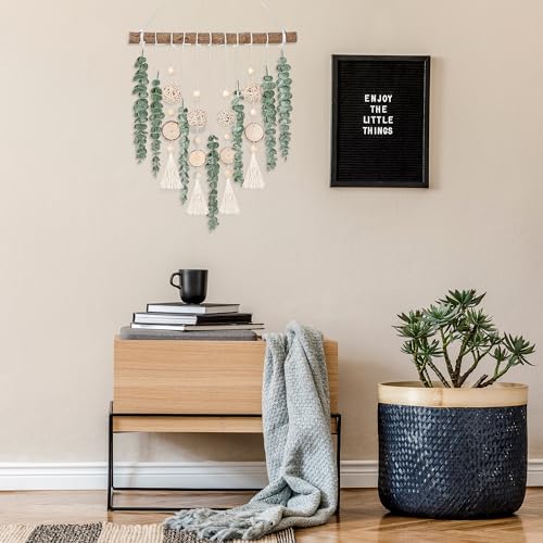 Sggvecsy 21’’ Eucalyptus Wall Hanging Decor Artificial Eucalyptus Plant Fake Greenery Leaves Boho Wall Decor with Wooden Stick for Bathroom Bedroom Kitchen Rustic Farmhouse Home Living Room Decoration - color: With Balls