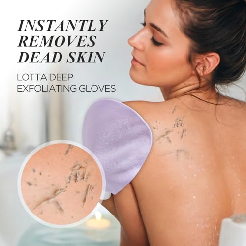 LOTTA Exfoliating Gloves 2Pcs Deep Exfoliation Mitt of 150D Shower Body Scrub Exfoliant Scrubber Glove Skin for Cleanse Dead or Dry Skin 100% Viscose Fiber Suitable for Men and Women - color: Purple 150D+Pink 150D 2Pack