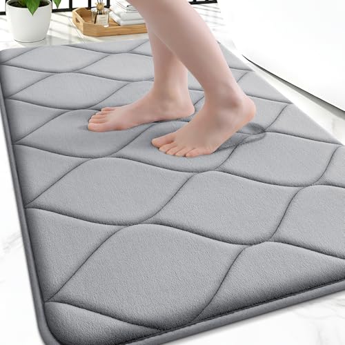 Smiry Memory Foam Bath Mat 30''x20'', Ultra Soft Non-Slip Bathroom Rug, Plush Water Absorbent Quick Dry and Machine Washable Floor Mat for Shower, Tub & Home Decor, Grey - color: Grey, size: 30''x20"