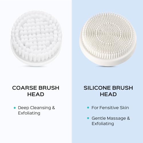 COSLUS Facial Cleansing Brush Silicone Face Scrubber: 2 in1 FBS-D Electric Exfoliating Device Waterproof Deep Cleaning Exfoliation Rotating Spa Machine - Electronic Skincare Wash Spinning System - color: Bright Rose, size: With 2 brush heads