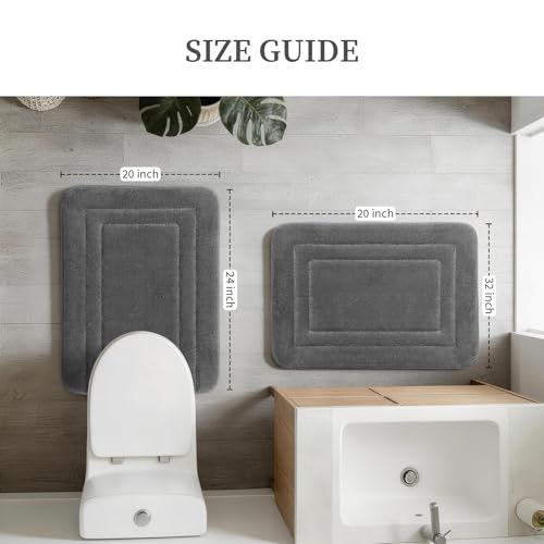 YIHOUSE Bathroom Rugs Sets 2 Piece, Towel-Like Soft Absorbent Thick High Density Memory Foam Bath Mat Set, Non-Slip Machine Washable Bath Rugs for Bathroom, Tub & Shower (24"x17"+24"x20"U, Dark Grey) - color: Dark Grey, size: 1'8" x 2' (17"x24"+20"x24"U)