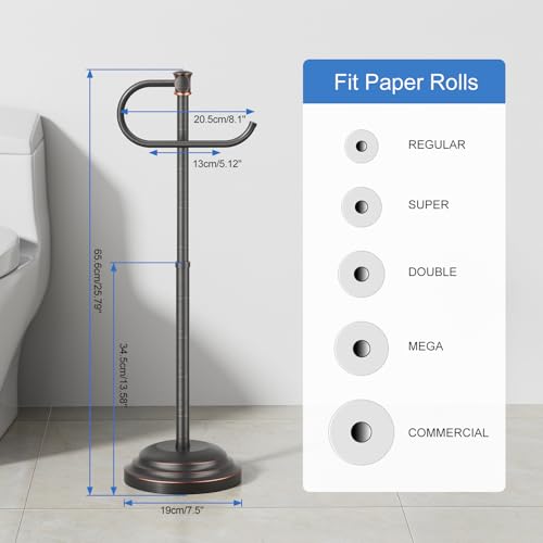 RUMOSE Toilet Paper Holder Stand for Floor, Oil Rubbed Bronze Bathroom Free Standing Toilet Tissue Roll Holder with Storage, Adjustable 17-25 Inch, SUS304 Stainless Steel - color: Oil Rubbed Bronze