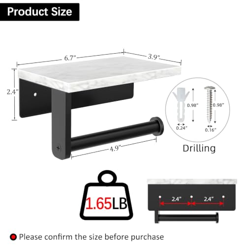 Gypie Marble Toilet Paper Holder with Shelf, 304 Stainless Steel Screw Wall Mounted, Tissue Roll Holder for Bathroom Washroom Matte Black - color: Black