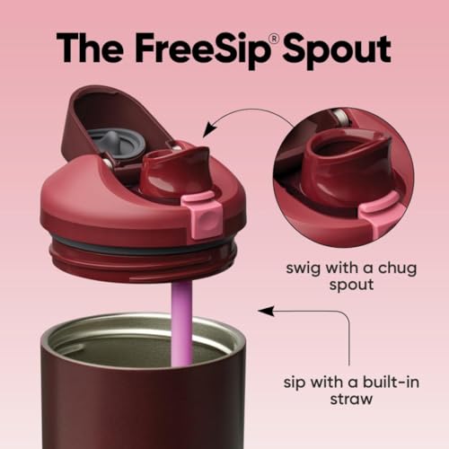 Owala FreeSip Tumbler Insulated Stainless Steel Water Bottle with Built-in Straw and Side Handle, For Travel, Work, School, and Sports, 40oz, BPA Free, Leak Proof, Black Cherry - color: Black Cherry, size: 40 Ounces
