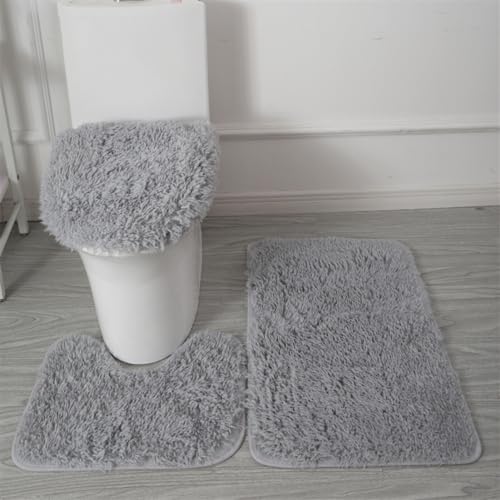 Bathroom Rugs Sets 3 Piece Thick Fluffy Soft Bathroom Rugs and U-Shaped Toilet Mat Washable Absorbent Floor Mat Grey - color: Grey