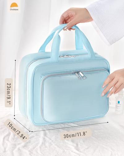 Travel Hanging Toiletry Bag for Women - Waterproof Cosmetic Organizer with Clear Window, Lightweight Bathroom Bags for Essentials, Makeup, Shampoo, Toiletries Blue,Large - color: Blue, size: L (11.8x9x4inch)