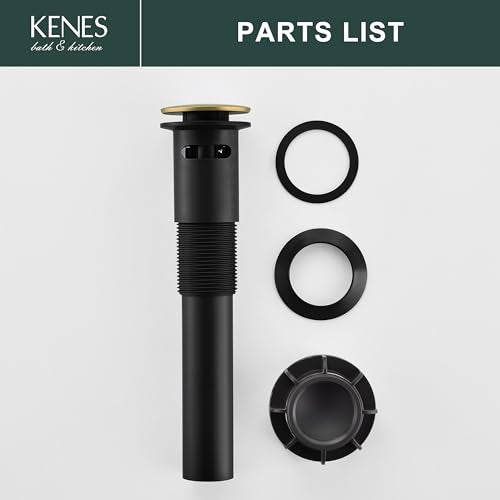 KENES Brushed Gold Pop Up Bathroom Sink Drain with Overflow, Bathroom Sink Drain Assembly with Strainer Pop Up Drain, Lavatory Bathroom Vanity Sink Pop Up Drain Stopper - color: Brushed Gold, size: Big Pop up Cap (With Overflow)