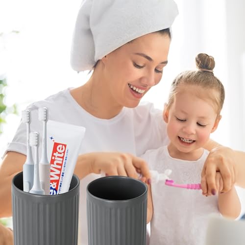 Grey Toothbrush Holders for Bathrooms - 2 Cups Ceramic Toothbrush Toothpaste Holders Set, White Bathroom Tumbler Cups Reusable Toothbrush Mouthwash Cup, Bathroom Counter Organizer. - color: Grey, size: 2pcs
