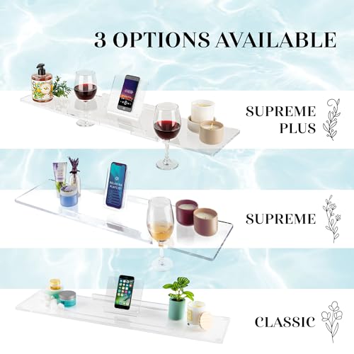 38" Classic-Clear Bathtub Tray Caddy Tub Shelf, Spa Board Luxury Bathroom Bath tub Table, Waterproof Acrylic Tub Caddy Fits Across Bathtub, Book Rack, iPad, Easy To Clean (38") - size: 38"
