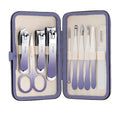Manicure Set, 10 pcs High-Carbon Steel Nail Clippers Set, Portable Mini Manicure and Pedicure Kit, Travel Grooming Nail Kit with Leather Bag for Men and Women - color: DeepPurple