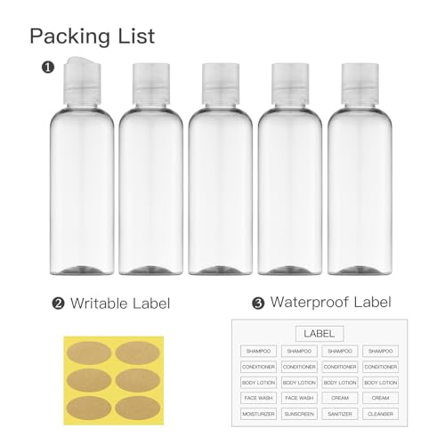 Travel Bottles for Toiletries 3.4 oz - Travel Size Containers for Shampoo Plastic - Small Empty Lotion Squeeze Bottle for Liquid TSA Approved - Leak Proof Mini Conditioner Refillable Clear 100ml - color: Clear-1