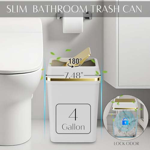 9PCS Bathroom Accessory Set, White Bathroom Set, Bathroom Accessories Set Complete with Trash Can, Toothbrush Holder, Soap Dispenser, Toilet Brush, Bathroom Decor - size: Bath Set with 4 Gallon Trash Can, style: White Swing-Top