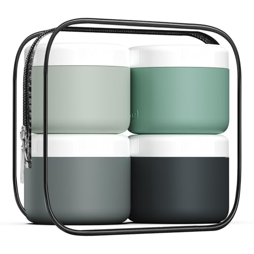 kuangre Travel Containers for Toiletries, Silicone Cream Jars BPA-Free, Leak-proof 3oz Travel Size Containers, Portable Size Silicone Jars with Lid for Cosmetic Face Hand Body Cream (4 Pack) - color: Grey, size: 3 Ounces
