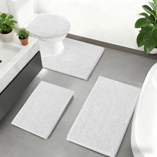 RUN HELIX Toilet Rugs U-Shaped 20x20 Extra Soft Chenille Bath Rugs, PVC Backing Quick Dry, Machine Washable Contour Bathroom Rugs for Toilet Contoured Bath Mats Home Decor Accessories White - color: White, size: U20"x20"