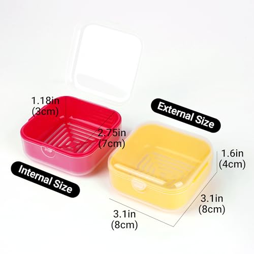 Adorila Small Travel Soap Case with Removable Drain Tray, 2 Pack | Shampoo Conditioner Bar Holder, Shatterproof PP Plastic, Hot Pink+Bright Yellow - color: Hot Pink+bright Yellow