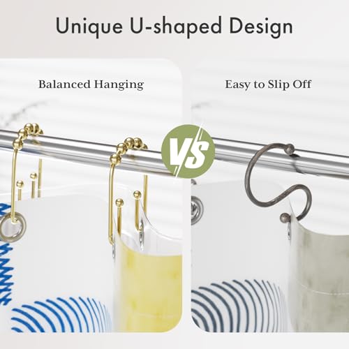 AmazerBath Shower Curtain Hooks Gold Shower Curtain Rings Rust Proof, Double Sided Shower Curtain Hooks for Shower Curtain Liner Smooth Metal Shower Hook Rings for Bathroom,Shower Rod Hooks 12Pcs - color: Gold, style: Modern