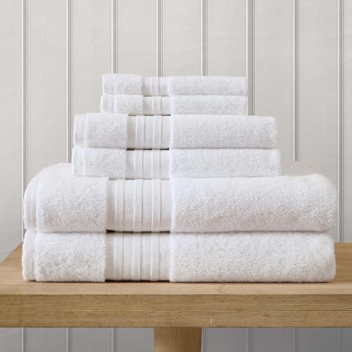 Martha Stewart - Bath Towels, Soft & Absorbent 100% Cotton Towels, Plush 700 GSM, 6-Piece Bathroom Towel Set with Textured Dobby Weave (Skyland Manor White) - color: Skyland Manor White