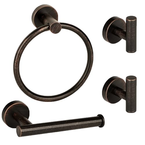 4 Piece Oil Rubbed Bronze Stainless Steel Bathroom Hardware Set Include Hand Towel Ring, Toilet Paper Holder,and 2 Robe Towel Hooks,Bathroom Accessories Set Oil Rubbed Bronze - color: Oil Rubbed Bronze