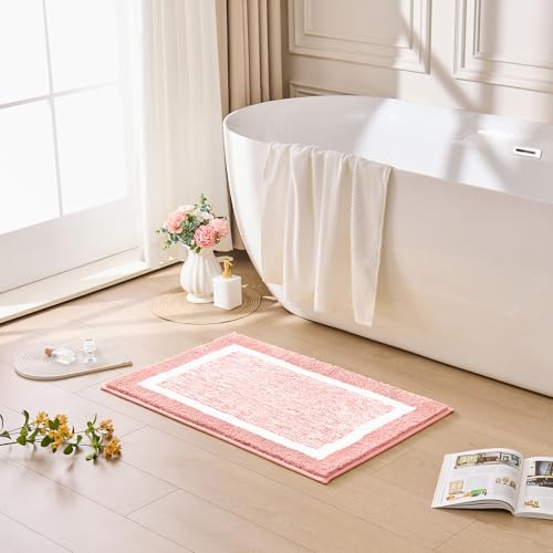 CozeCube Bath mats for Bathroom Non Slip, Fluffy Absorbent Microfiber Bath mat Washable, Aesthetic Bathroom Rugs, Small Blossom Pink Bath mat, Blossom Pink, 24" x 16" - color: A-blossom Pink, size: 2' x 1'4" (Rectangular)