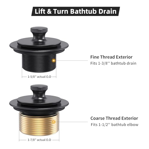 Matte Black Tub Drain and Overflow Kit, Replacement Bath Tub Drain Trim Set,Lift & Turn Bathtub Drain Kit with 2-Hole Overflow Faceplate Conversion Kit Assembly Fine/Coarse Thread - color: Matte Black