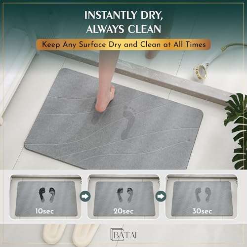 Extra Large Stone Bath Mat - (31.5” x 19.7”) - Absorbent Diatomaceous Earth Stone Bath Mat Large - Non-Slip Diatomite Bathmat - Easy Clean and Quick Drying - Long Instant Dry Bathmat - Light Gray XL - color: Light Gray