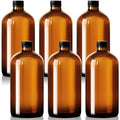 Cinnvoice 6 Pcs 32 oz Amber Boston Glass Bottles Brown Glass Bottles with Airtight Lids Quart Sized Beer Growler Dark Juice Jars for Kombucha Brewing Essential Oils Vanilla Extract Lab Holiday Gift