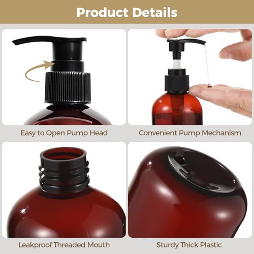 40 Pcs Empty Lotion Bottles with Pump 8oz - Refillable Amber Plastic Bottles, Liquid Dispensers with Secure Pumps, 250ml Travel-Size Containers for Lotion, Shampoo, Conditioner, Body Wash