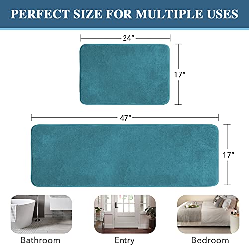 H.VERSAILTEX Kitchen Mat Non Slip Memory Foam Flannel Velvety Runner Rug Water Absorbent Soft Kitchen Rugs Set for Floor Standing Rugs(47" x 17" + 24" x 17", Dark Teal) - color: Dark Teal, size: 47" x 17" Plus 17" x 24"