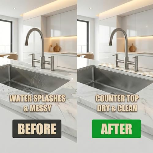 Cuttable Kitchen Sink Faucet Mat: 24" Lx4 W Splash Guard with Center Hole | Customizable Absorbent Non-slip Fabric Rubber Mat, Cut to Fit 2,3,4 Holes Irregular Sink with Soap Dispenser Air Gap