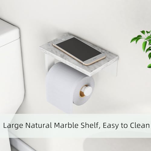 Gypie Toilet Paper Holder with Natural Marble Shelf, 304 Stainless Steel Screw Wall Mounted, Tissue Roll Paper Holder Dispenser for Bathroom Washroom White - color: White