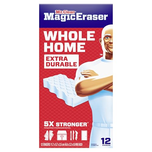 Mr. Clean Magic Eraser Sponge, All Purpose Cleaner, Cleaning Scrubber, Wall, Sneaker, Kitchen, Bathroom, Shower Cleaning Supplies, Melamine Sponge, Cleaning Pads, Whole Home Extra Durable, 12ct - size: 12 Count (Pack of 1), style: Upgraded Version