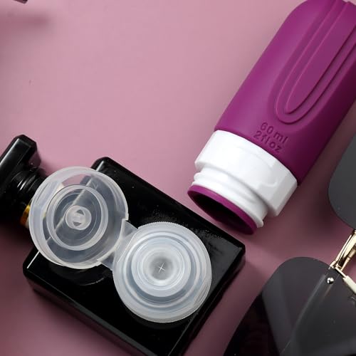 Mrsdry Travel Bottles for Toiletries, Tsa Approved 2oz Travel size Bottles, BPA Free Leak Proof Travels Toiletry Containers, Traveler Accessories with Toiletry Bag for Shampoo Liquid (4 Pack) - color: Dark-Purp-2oz
