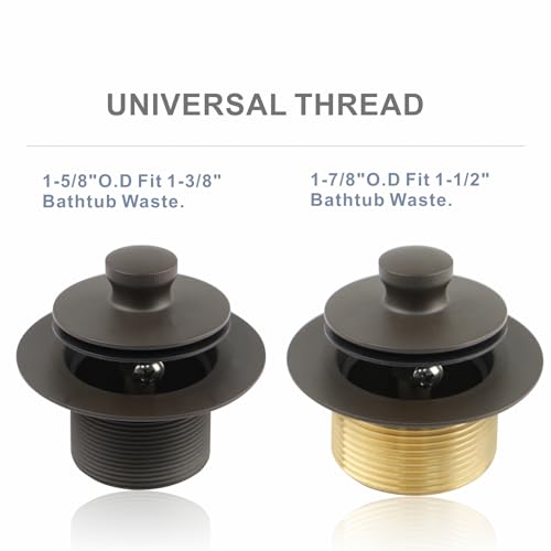Wellup Tub Drain Bathtub Drain,2 Hole Overflow Trim Kit,Oil Rubbed Bronze | Lift & Turn Twist Tub Drain,Fits 1-3/8 1-1/2 Bathtub Drain,Solid Brass & Stainless Conversion Tub Drain Kit,Easy Install - color: Bronze, style: 2 Holes