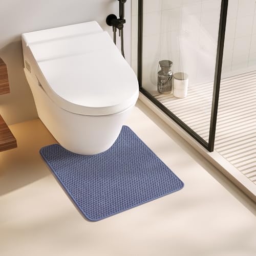 TYUU Toilet Rug, Thin Toilet Rugs U Shaped Washable Non Slip Absorbent Quick Dry Low Pile Toilet Mat, Denim Blue 20"x24" U Shape - color: Denim Blue01, size: 1'8" X 2' (U-Shape)