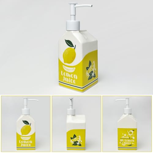 Ceramic Lemon Hand Soap Dispenser Pump Bathroom Kitchen Refillable Bottle | Cute Funny Design, Refillable, Reusable, 300ml/10oz - color: Lemon