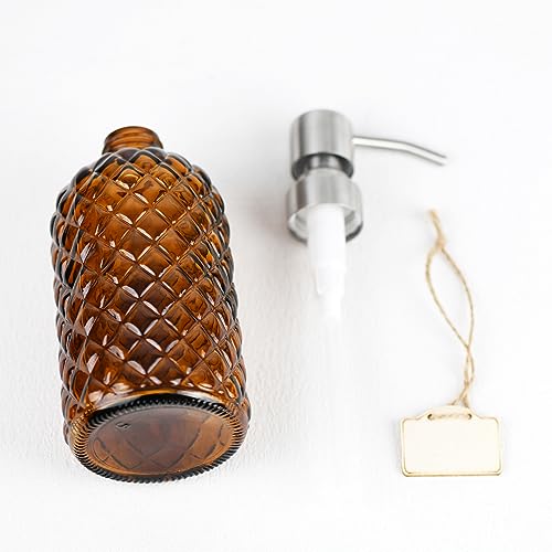 16 oz Diamond Pattern Glass Soap Dispenser, Kitchen and Bathroom Refillable Soap Dispenser with Rust Resistant Stainless Steel Pump for Hand Soap, Lotion Glass Liquid Dispenser(Amber) - color: Amber