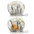 2 PCS Shower Cap Reusable Waterproof Double Layers Hair Caps Shower Bath Adjustable Elastic Hat for Women Girls Cute Aesthetic-Orange Flower - color: AI15-Orange Flower