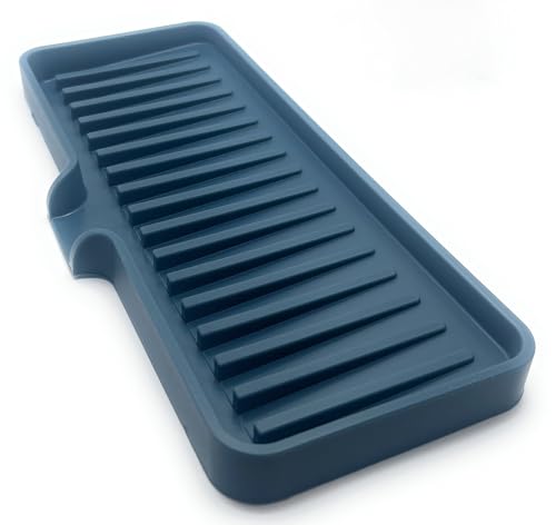 Silicone Soap Dish Tray and Sponge Holder with Drain Chute, Rectangular, Kitchen and Bathroom Sink Organizer (Smoky Blue, 9"x3.5") - color: Smoky Blue, size: (MD) 9"x3.5"