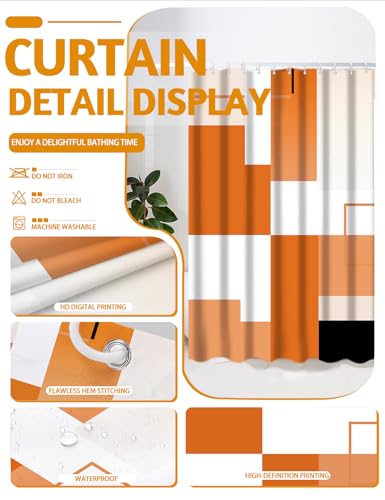 Lnond Orange Bathroom Set, 22-Piece Orange Abstract Bathroom Decor Set with with Shower Curtain and Rugs, Trash Can, Toilet Brush Holder Set & Soap Dispenser - style: Orange White Geometric
