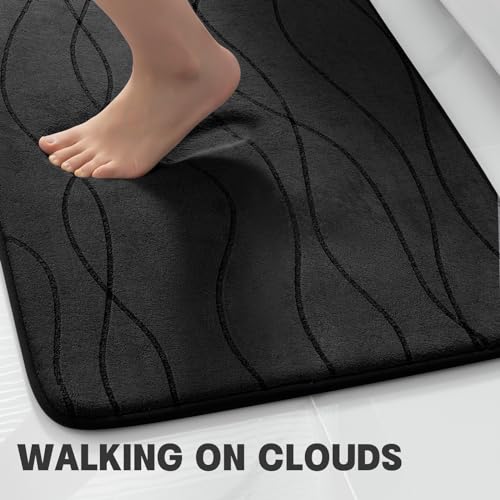 YIHOUSE Bathroom Rugs Set 3 Piece, Memory Foam Bath Mat Black | Ultra Soft, Absorbent, Non-Slip, Machine Washable, for Bathroom, Sink and Toilet - color: Black, size: 2'9" x 1'8" (Rectangular)