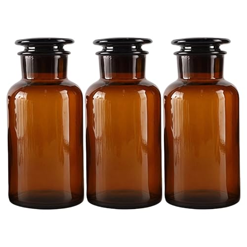Lab Glass Storage Bottles with Lids, 3 Pcs 125ml Wide Mouth Glass Storage with Ground Stopper, Used for Lab, Home Decorative(Amber)