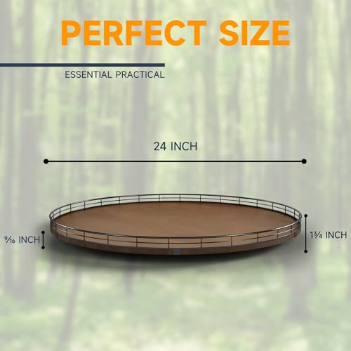 Farmhouse Oak 24" Lazy Susan Turntable Organizer for Cabinet, Round Wooden Lazy Susan Organization and Storage for Dining Table, Pantry, Kitchen, Countertop, Cupboard,Home Decor, Walnut - color: Walnut, size: 24 inches