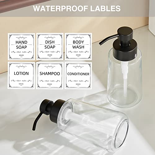 Soap Dispenser, Clear Glass Soap Dispenser with Rust Proof Pump, 16oz Liquid Soap Pump with Waterproof Labels, Dish & Hand Soap for Bathroom, Kitchen, Matte Black, Pack of 2 - color: Matte Black